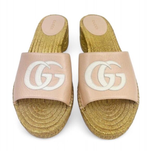 GUCCI Pink GG Logo Woven Open Toe Slide Sandals Size EU38.5 - Picture 4 of 15